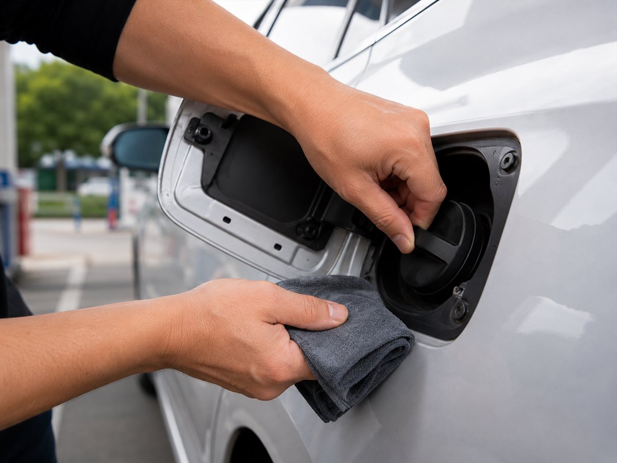 Đóng chặt nắp bình xăng và lau sạch phần dung dịch rớt ra ngoài